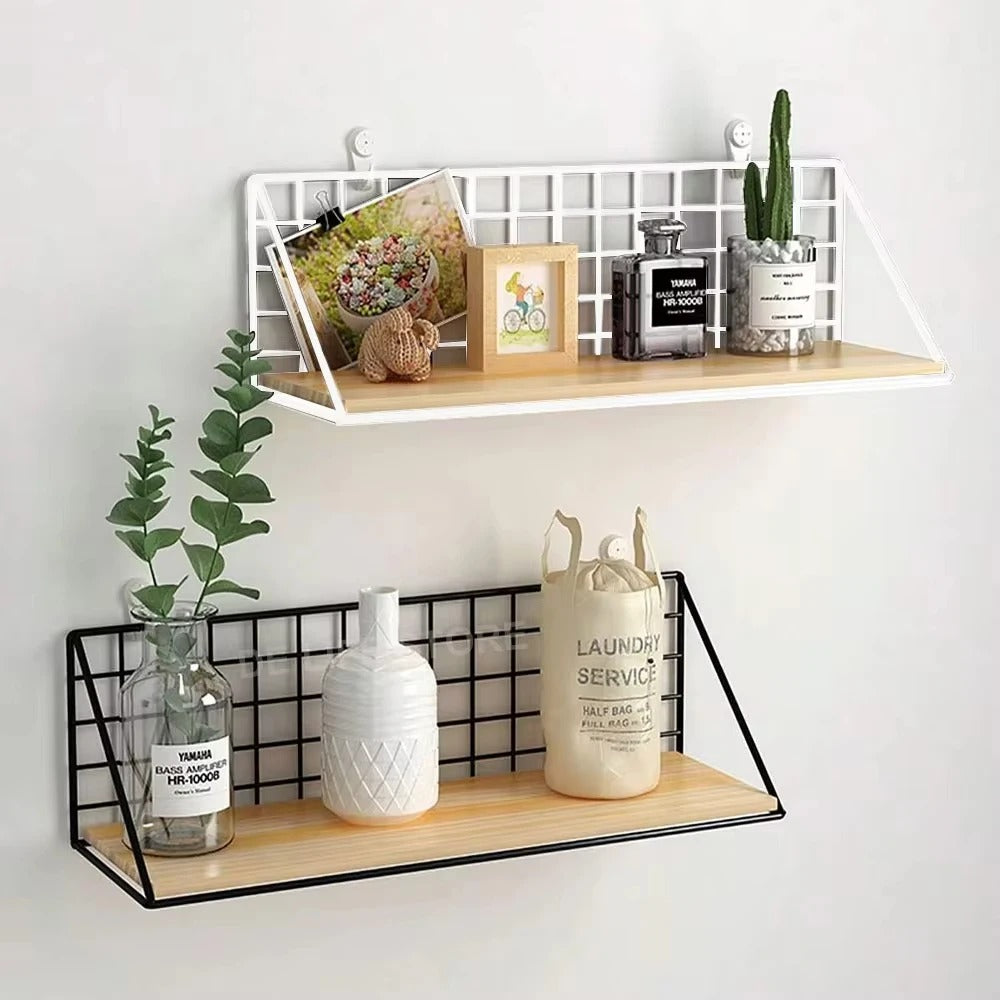 No-Drill Wall-Mounted Wooden Shelf – Hanging Storage & Decorative Rack for Living Room & Bedroom
