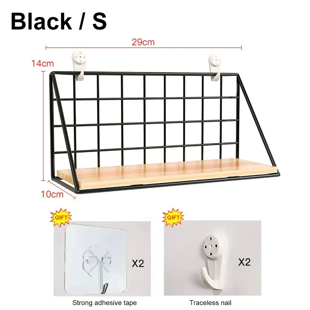 No-Drill Wall-Mounted Wooden Shelf – Hanging Storage & Decorative Rack for Living Room & Bedroom