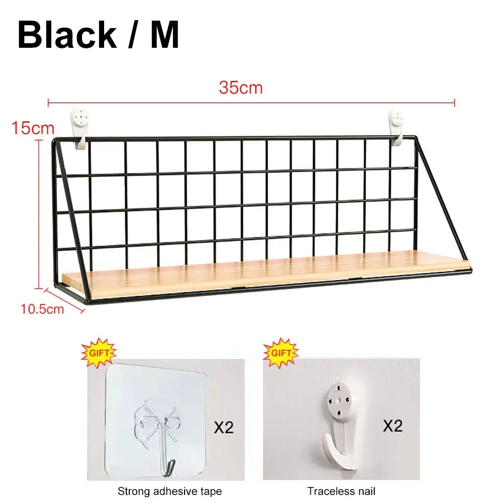 No-Drill Wall-Mounted Wooden Shelf – Hanging Storage & Decorative Rack for Living Room & Bedroom