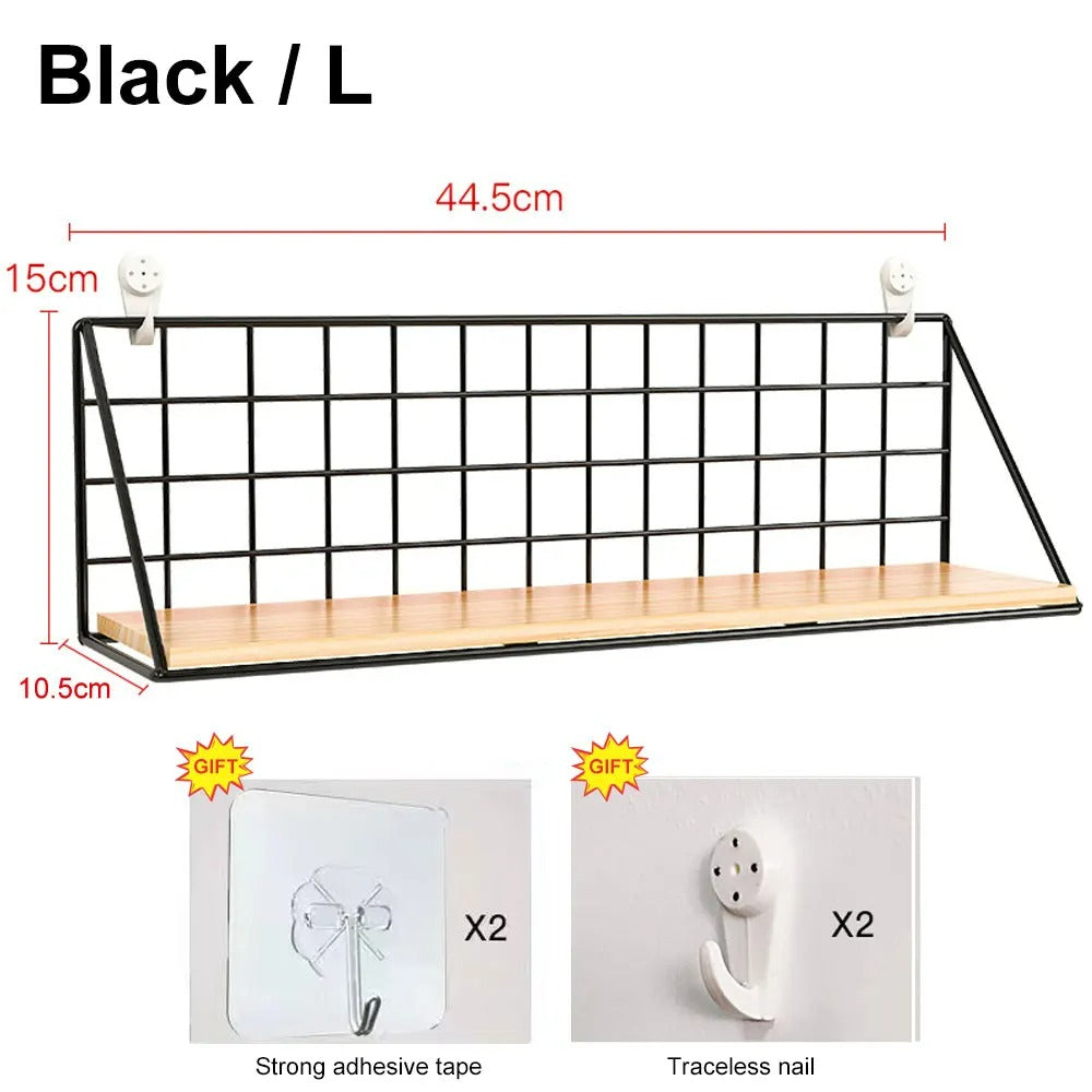 No-Drill Wall-Mounted Wooden Shelf – Hanging Storage & Decorative Rack for Living Room & Bedroom