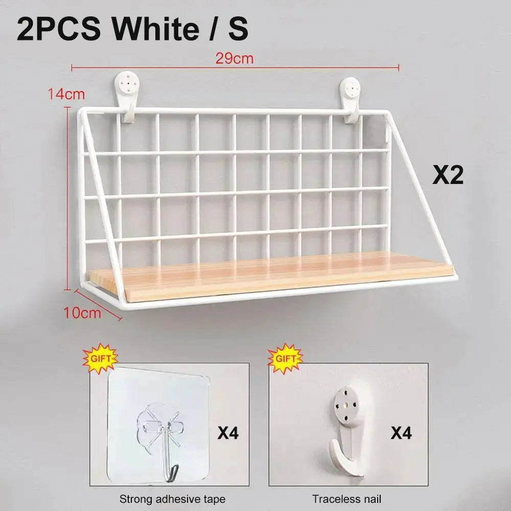 No-Drill Wall-Mounted Wooden Shelf – Hanging Storage & Decorative Rack for Living Room & Bedroom