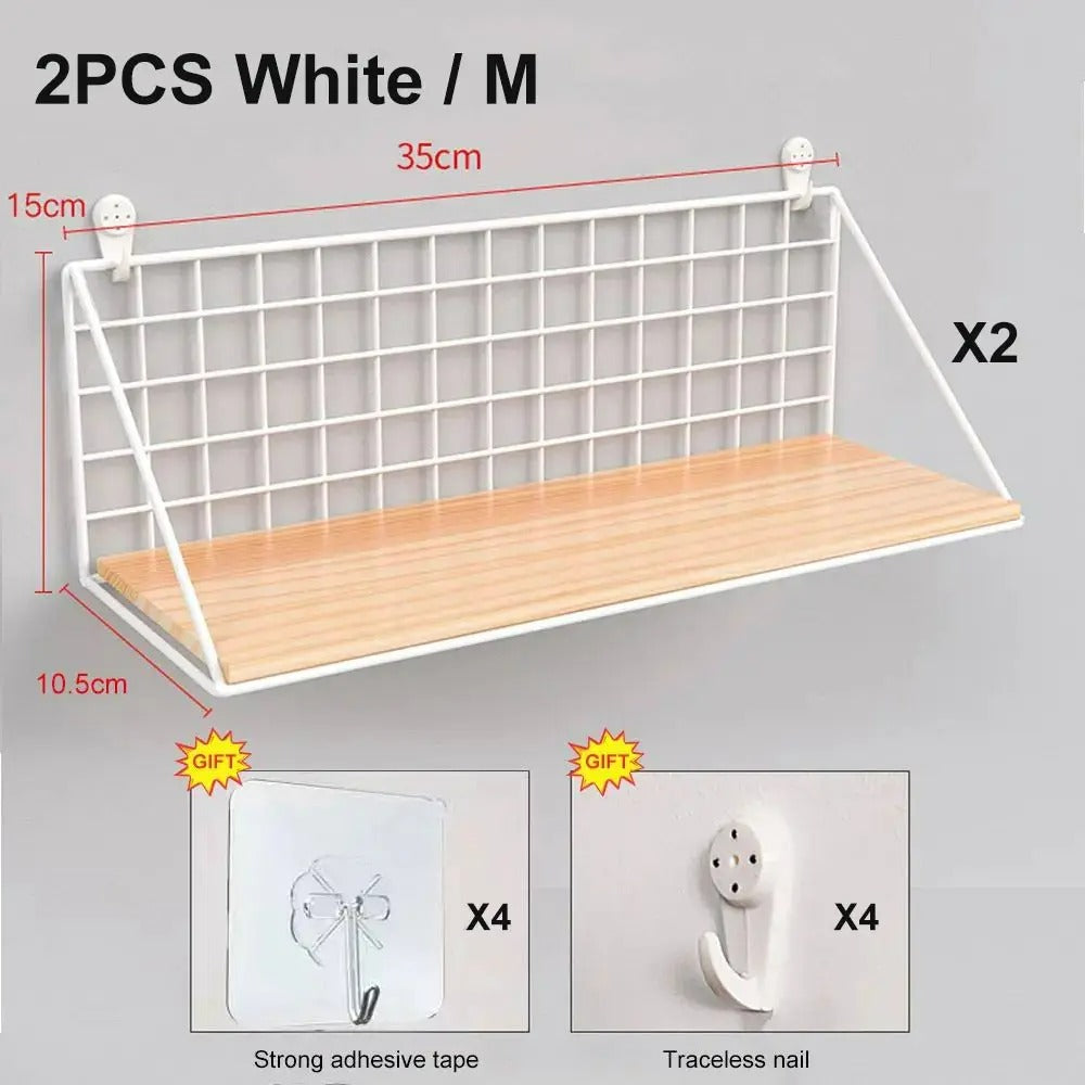No-Drill Wall-Mounted Wooden Shelf – Hanging Storage & Decorative Rack for Living Room & Bedroom
