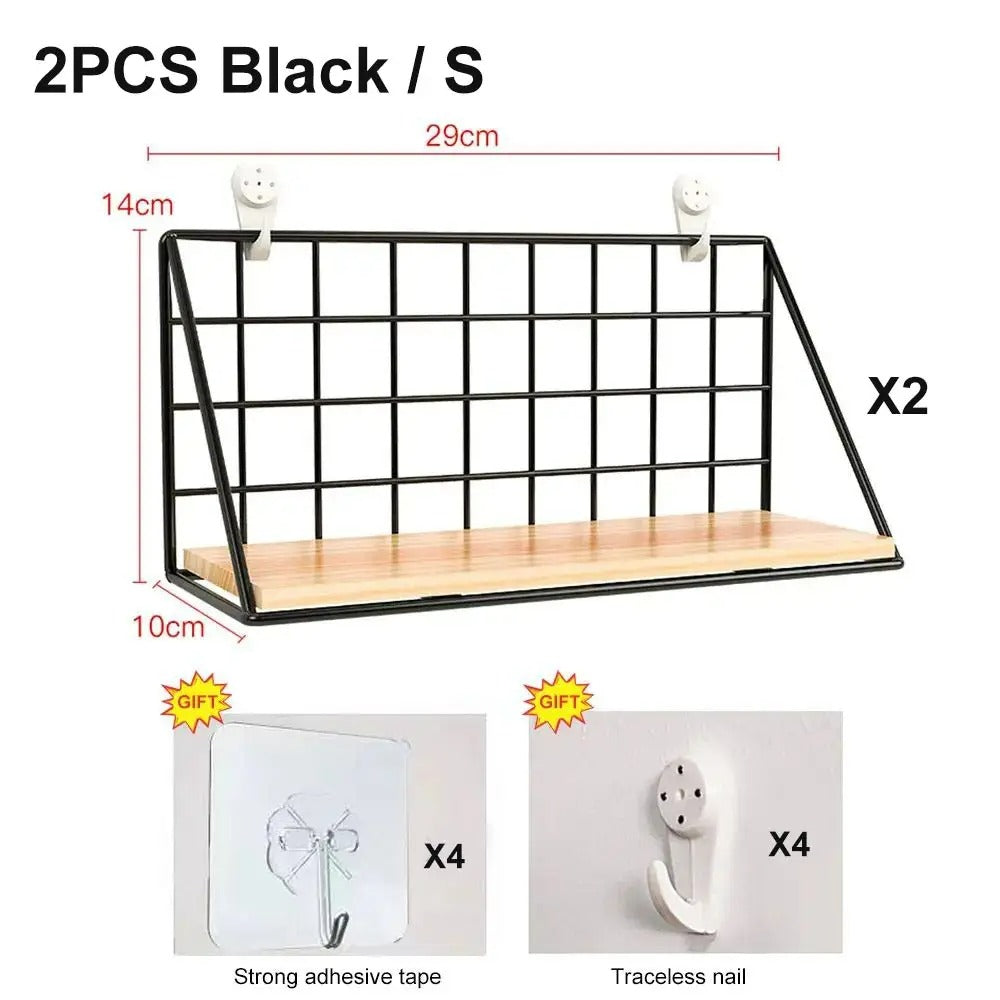 No-Drill Wall-Mounted Wooden Shelf – Hanging Storage & Decorative Rack for Living Room & Bedroom