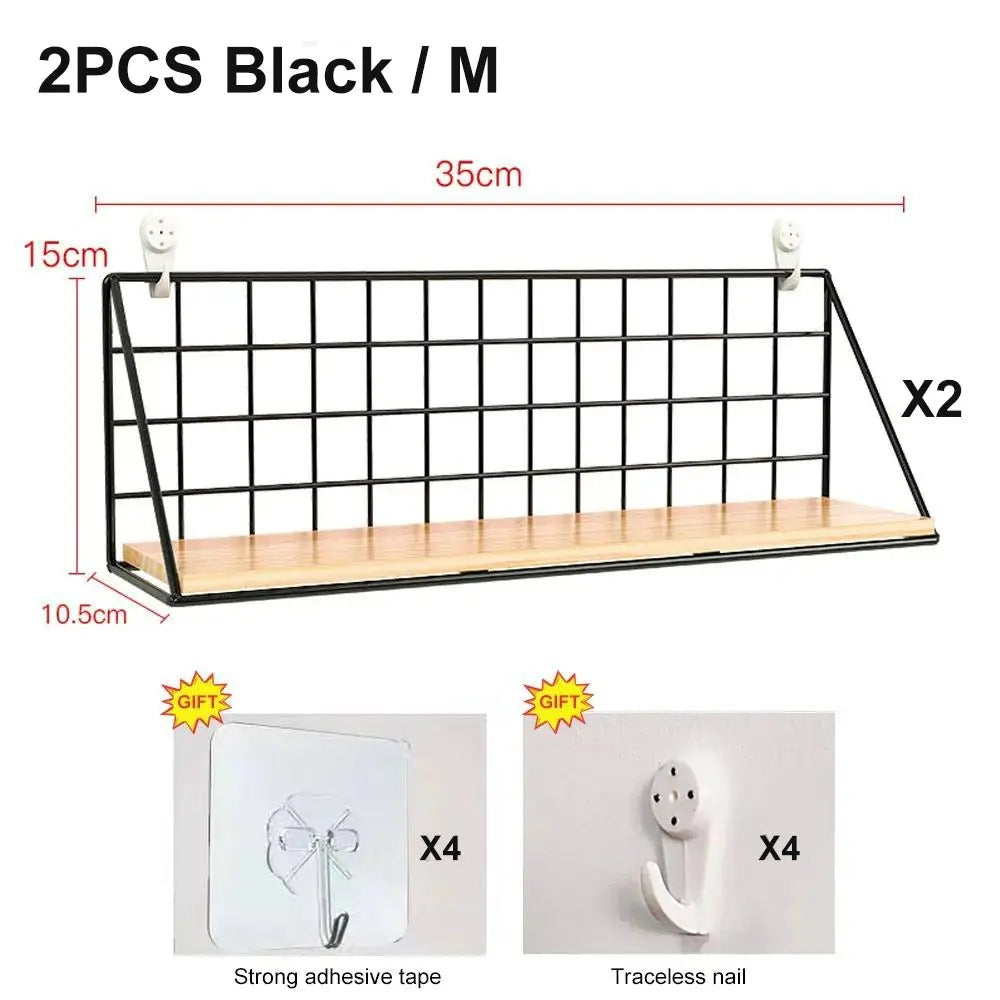 No-Drill Wall-Mounted Wooden Shelf – Hanging Storage & Decorative Rack for Living Room & Bedroom
