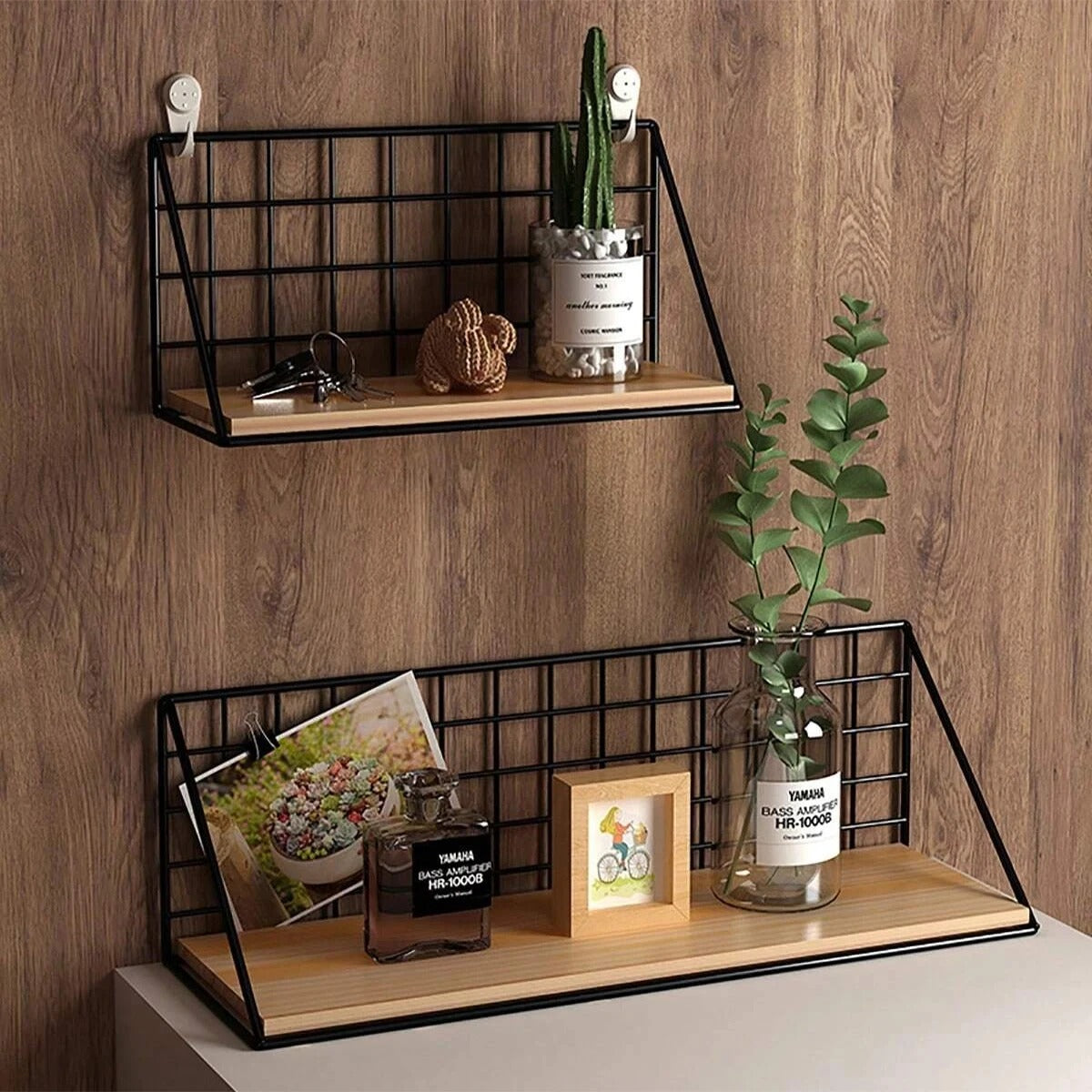 No-Drill Wall-Mounted Wooden Shelf – Hanging Storage & Decorative Rack for Living Room & Bedroom
