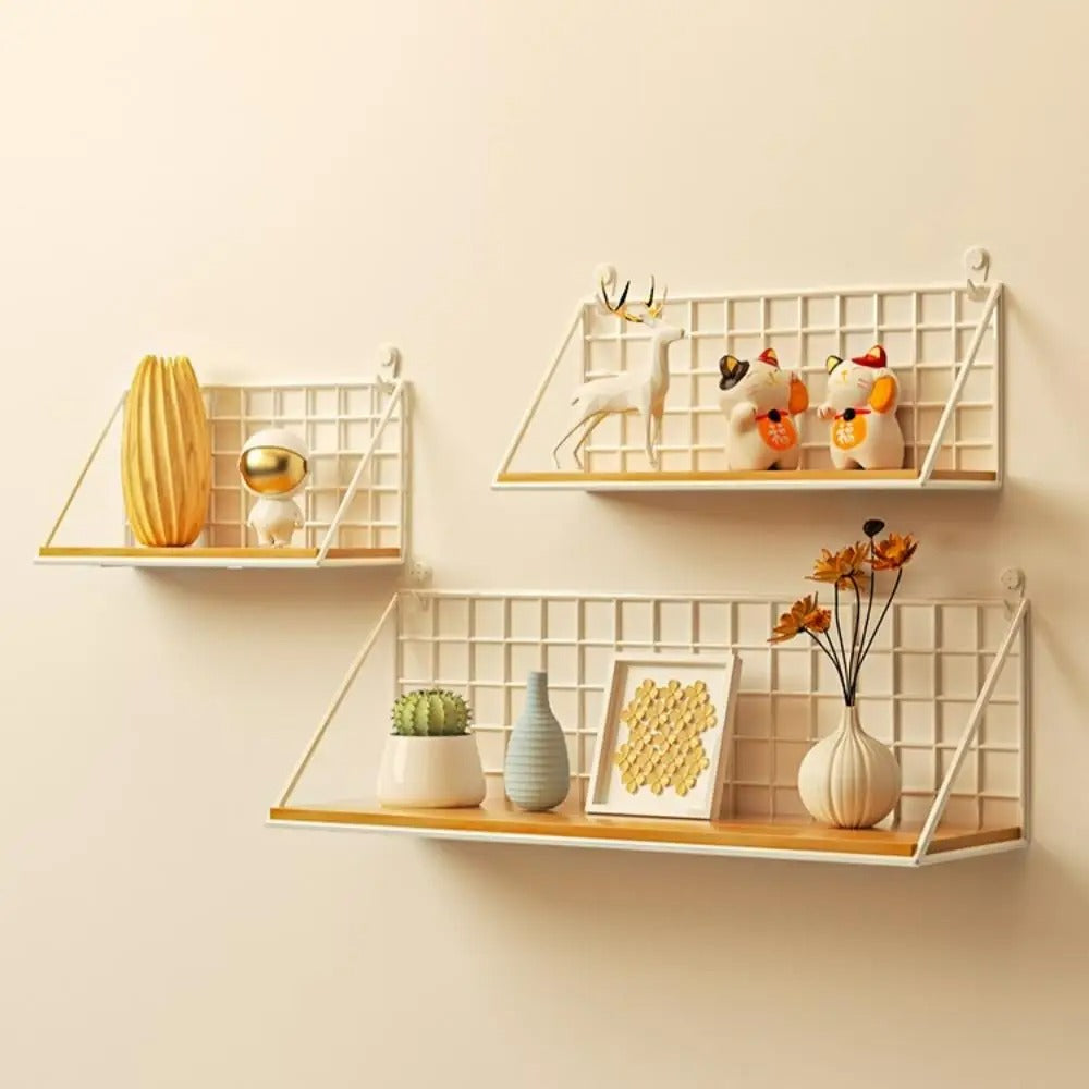 No-Drill Wall-Mounted Wooden Shelf – Hanging Storage & Decorative Rack for Living Room & Bedroom