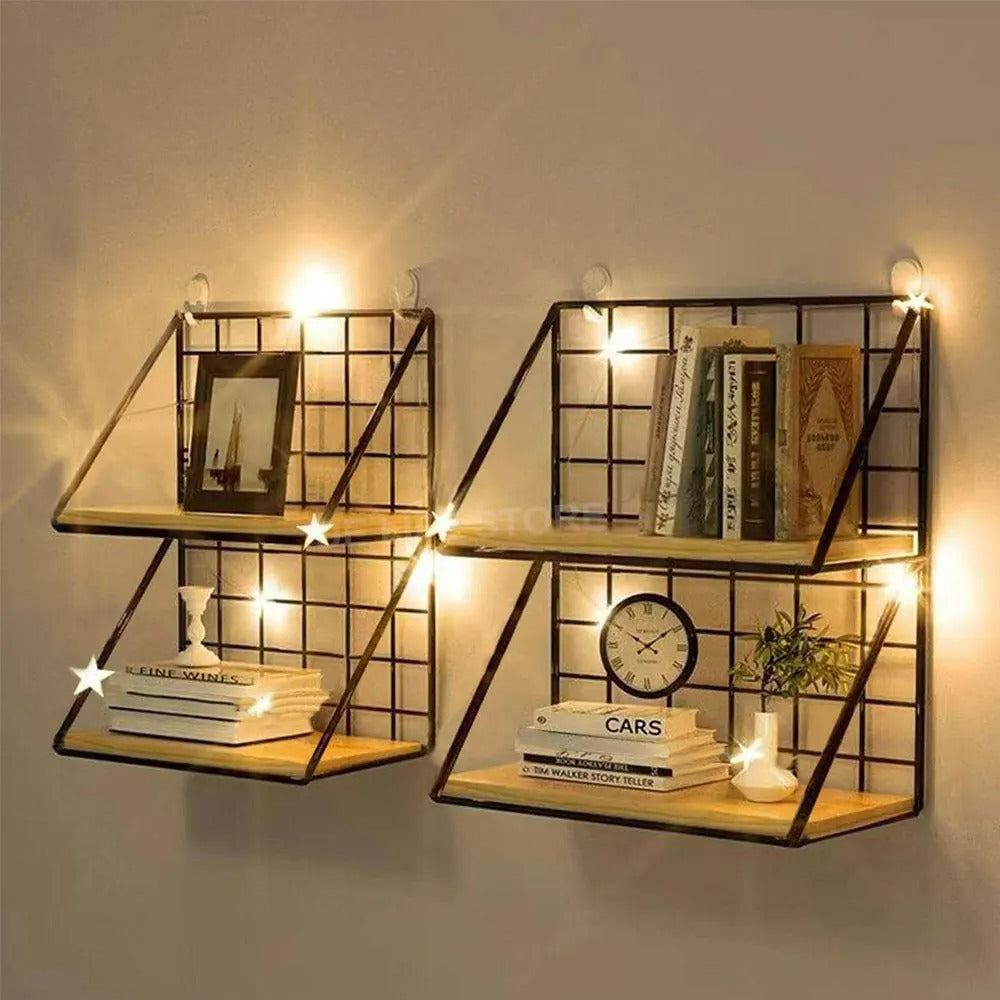 No-Drill Wall-Mounted Wooden Shelf – Hanging Storage & Decorative Rack for Living Room & Bedroom