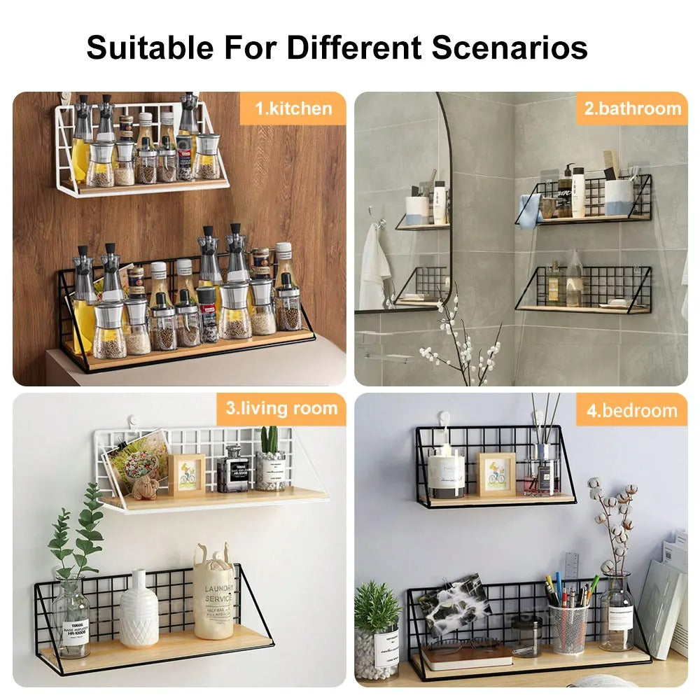 No-Drill Wall-Mounted Wooden Shelf – Hanging Storage & Decorative Rack for Living Room & Bedroom