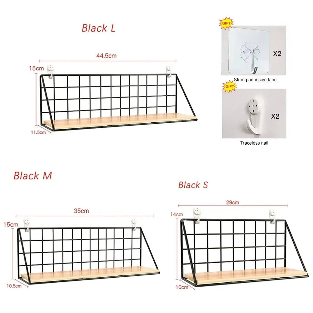 No-Drill Wall-Mounted Wooden Shelf – Hanging Storage & Decorative Rack for Living Room & Bedroom