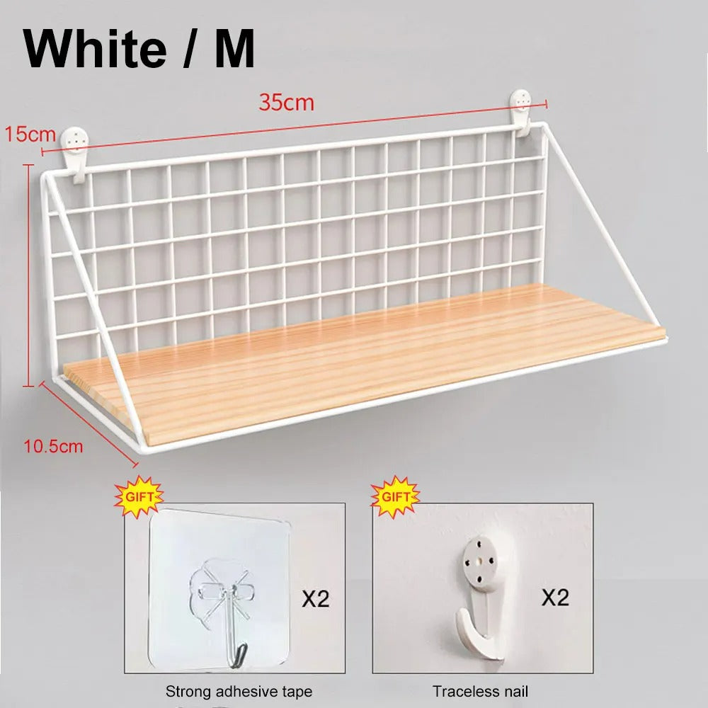 No-Drill Wall-Mounted Wooden Shelf – Hanging Storage & Decorative Rack for Living Room & Bedroom